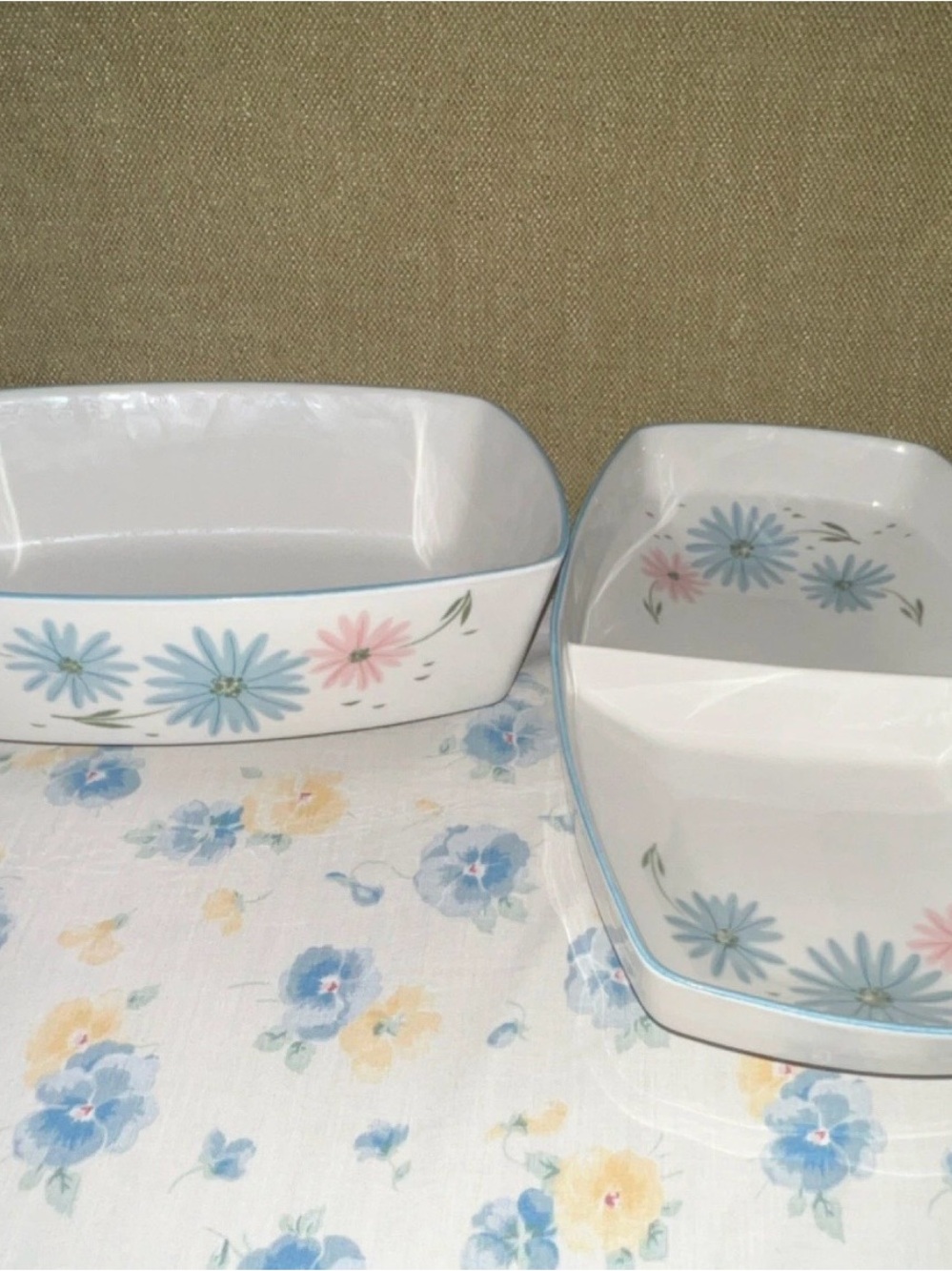 Franciscan White Ceramic Serving Platters with Blue Floral Accents